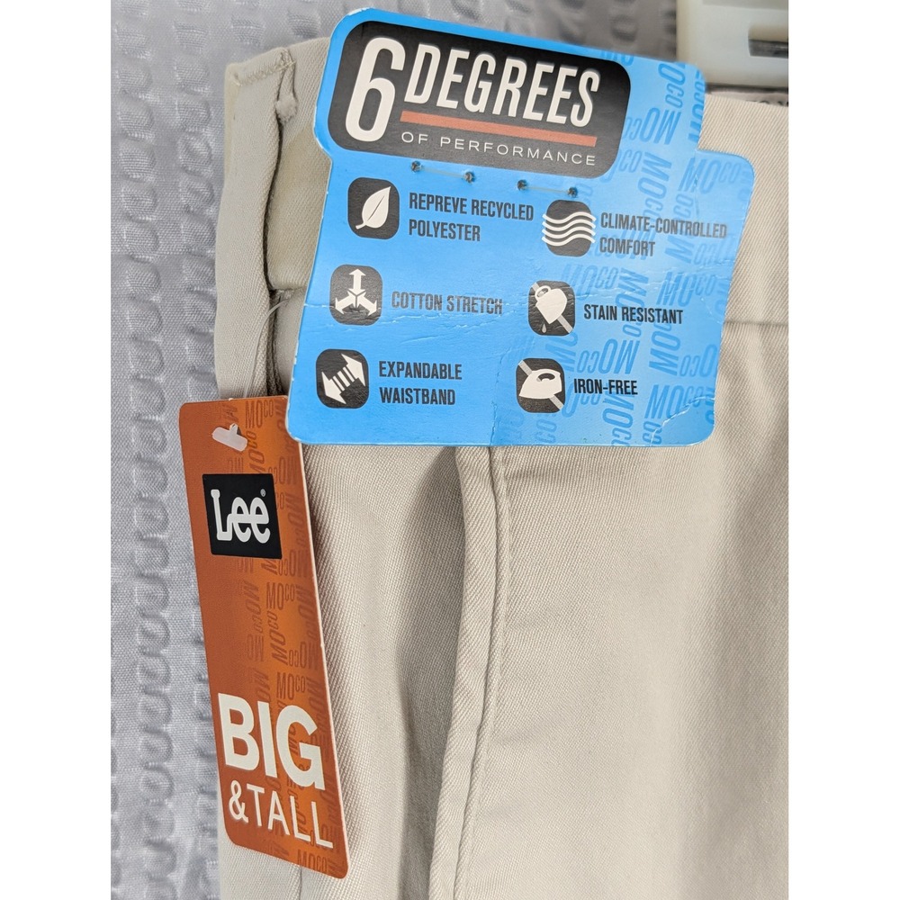 Lee Mens Motion Comfort Khaki Pleated Pants 46x32 Big & Tall Beige NWT 2014639 - Picture 8 of 15